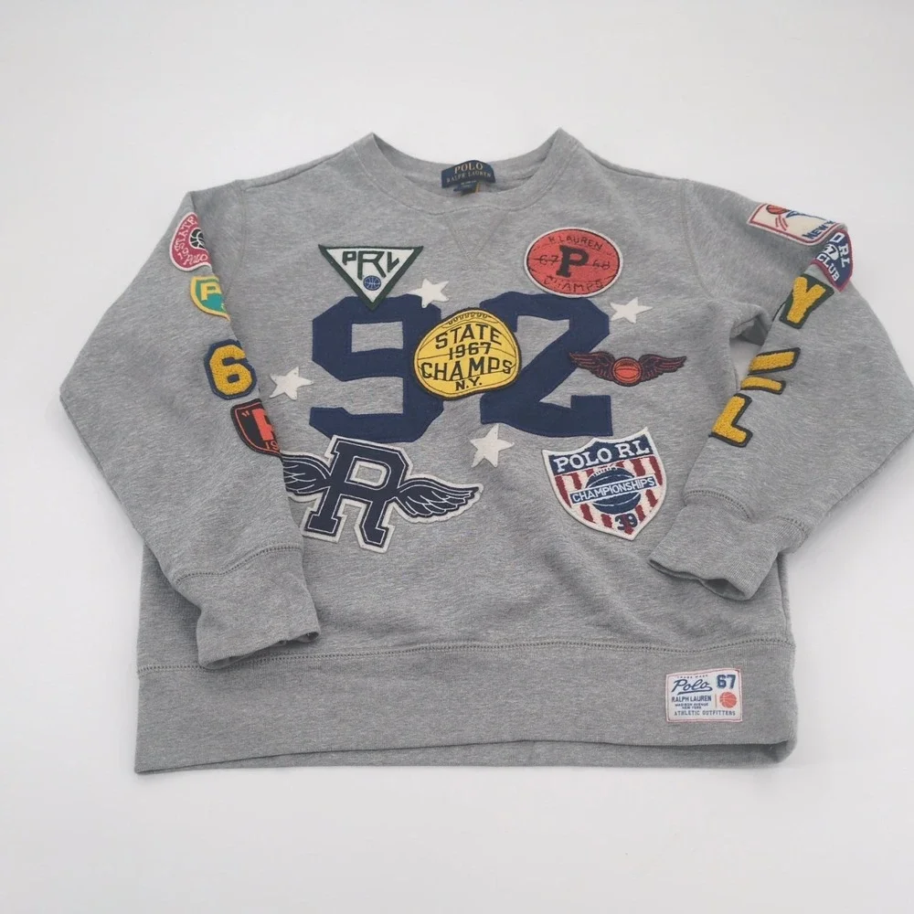 Polo Ralph Lauren Multi Patch '92' VARSITY BASKETBALL Crewneck Sweatshirt sz M